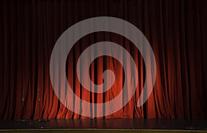 Red stage curtain hide coming show action