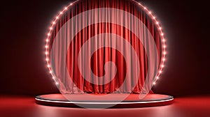 Red stage with a curtain and lights