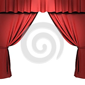 Red stage curtain with spotlights