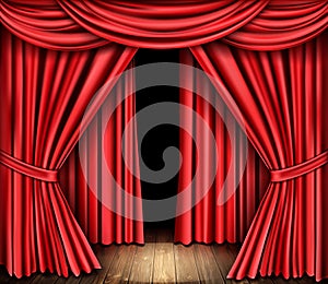 Red stage curtain for theater, opera scene drape