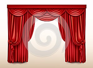 Red stage curtain for theater, opera scene drape