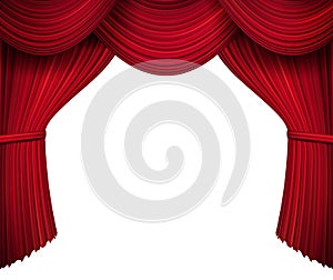 Red stage curtain for theater, opera scene drape backdrop, concert grand opening or cinema premiere backstage, portiere for