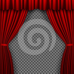 Red Stage Curtain. Theatre curtains on transparent background. Vector illustration