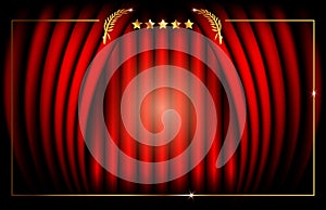 Oscar template concept, vector illustration abstract golden stars frame logo icon, red carpet cinema films concept photo