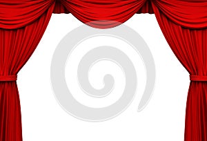 Red stage curtains isolated on white background