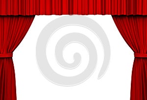 Red stage curtains isolated on white background with blank space