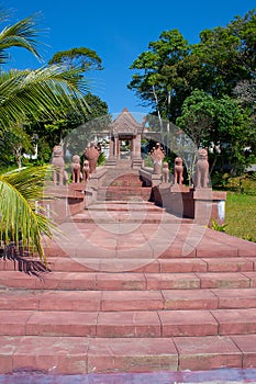 Red stairt to the temple in Sihanoukville