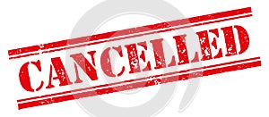 Cancelled red stamp on white background