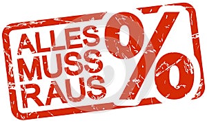 red stamp with text Alles muss raus