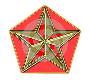 Red star in golden star isolated on white background