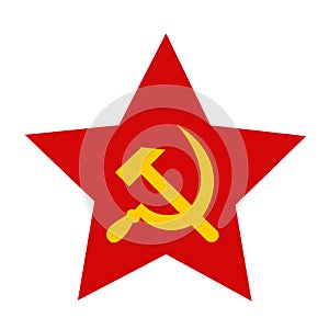 Red star with hammer and sickle - symbol and sign of communism and socialism photo