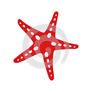 Red starfish icon isolated vector illustration. Hand drawn flat clip art on white background.