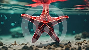 Red starfish under water.