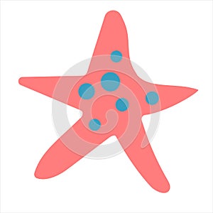 Red starfish on white background. Flat illustration for design, web, decoration, etc