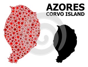 Red Starred Mosaic Map of Corvo Island