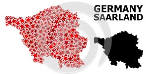 Red Starred Pattern Map of Saarland State