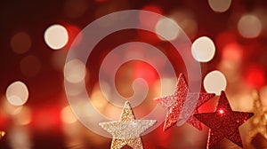 Red stars with sparkles and light effect . New Year, Christmas bokeh background