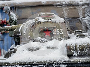 Red stars on the tank`s turret , red army