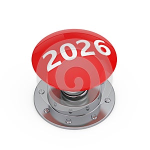 Red Start 2026 New Year Button. 3d Rendering