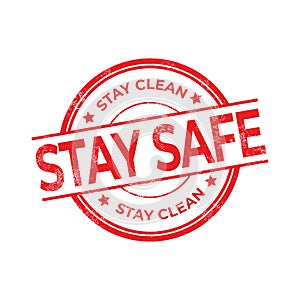 Red Stay Safe Stay Clean Rubber Stamp
