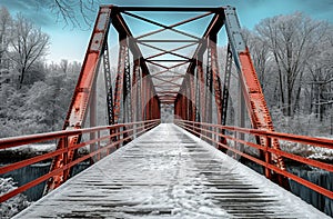 Red Steel Bridge during Winter