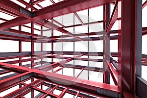 Red steel framework building indoor perspective view rendering