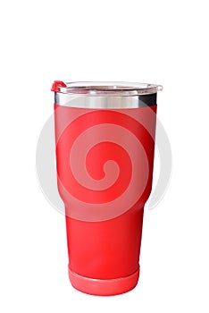 Red Steel mug for keep temperature on white background with clipping path