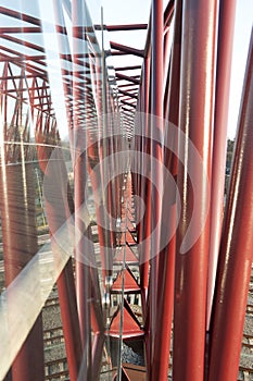 Red steel pillars