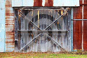 red steel rusty corrugated metal barn warehouse farming storage wooden door farm agriculture architecture background