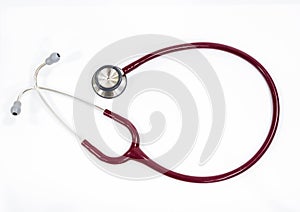 Red stethoscope isolated on white background