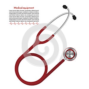 Red stethoscope. medical equipment for heart rate measurement