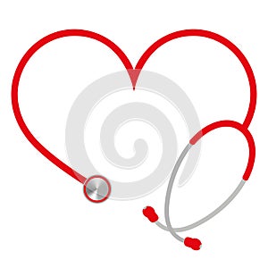 Red stethoscope in the shape of a heart