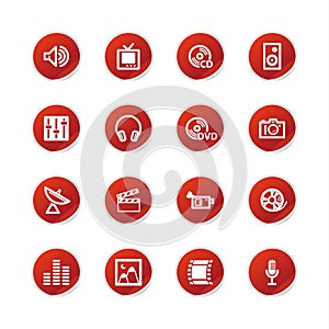 Red sticker media icons