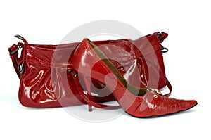 Red stiletto shoe and handbag