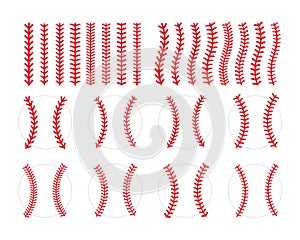 The red stitch or stitching of the baseball Isolated on white background