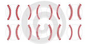 The red stitch or stitching of the baseball Isolated on white background