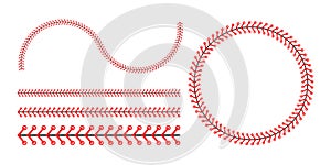 Red stitch or stitching of the baseball Isolated on white background. Vector illustration