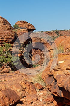 The red stone formations in the center of Kings Canyon in Red Center, Australia