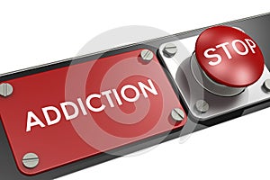Red stop button with addiction on the side