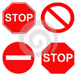 Red stop and forbidden signs