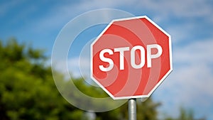 Red stop sign concept background, 3d rendering