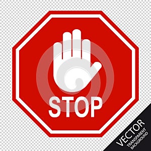 Red Stop Sign And Hand Signal - Vector Illustration - Isolated On Transparent Background