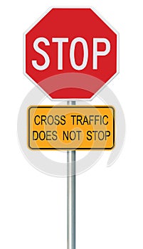 Red Stop Sign, Isolated Traffic Regulatory Warning Signage Octagon, Metal Post