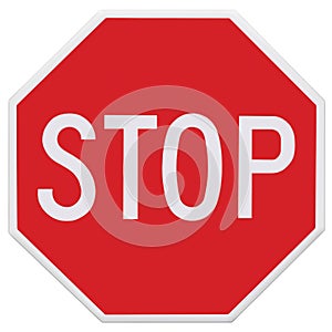 Red Stop Sign, Isolated Traffic Regulatory Warning Signage Octagon, White Octagonal Frame Sticker, Large Detailed Closeup photo