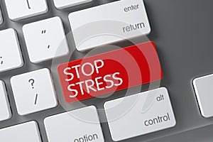 Red Stop Stress Button on Keyboard. 3D.