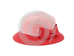 a red straw hat for ladies on a white background