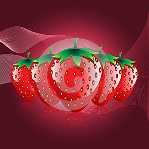 Red strawberries fruit contour abstract pattern on bokah shaded background