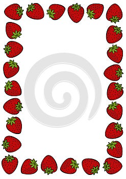 Red strawberries fruit frame isolated on white