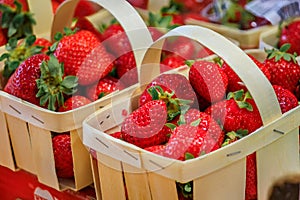 Red strawberries at a provencal farmers market, the old town of Antibes, France