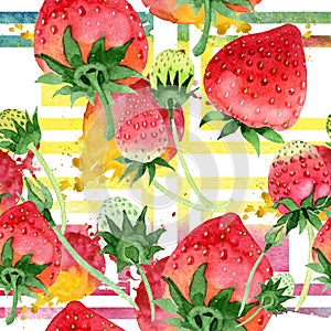 Red strawberries wild fruit. Seamless background pattern. Fabric wallpaper print texture.